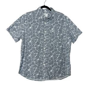 Goodfellow And Co Mens XL Slim Blue Stripe Pineapple Print Short Sleeve Shirt